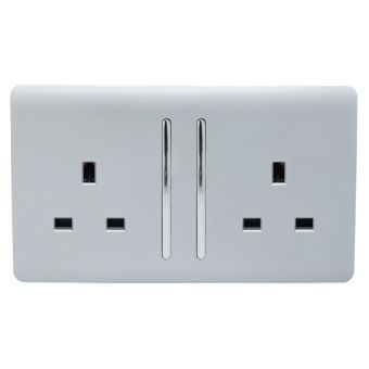 Trendi 2 Gang Long Switched Plug Socket 13amp - Silver