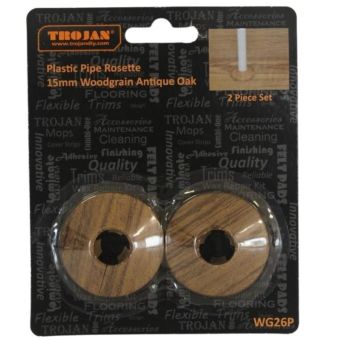 Trojan Plastic Pipe Rosettes Woodgrain Antique Oak 15mm - Pack of 2 | Premium Finish for Radiator Pipes