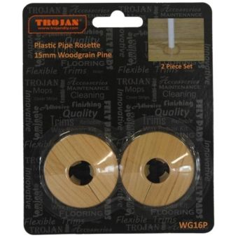 Trojan Plastic Pipe Rosettes Woodgrain Pine 15mm - Pack of 2 | Neat Finish Around Radiator Pipes