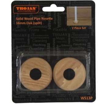 Trojan Solid Wood Pipe Rosettes 16mm Split Oak - Pack of 2 | Natural Finish for Pipe Holes in Flooring