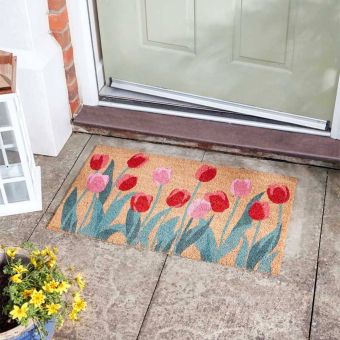 Tulips Coir Door Mat 45x75cm – Outdoor & Indoor Entrance Mat