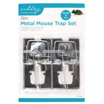 Ashley 2 Piece Metal Mouse Trap Set – Reusable Indoor and Outdoor Rodent Control Traps, Fast and Effective