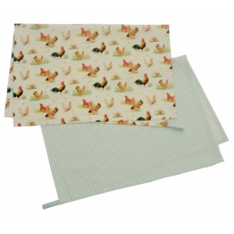 Stow Green Pecking Order Cotton Tea Towels – 2 Pack Kitchen Drying Cloths with Farmhouse Design