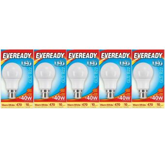 Eveready 5.5W B22 LED GLS Bulb 407 Lumens Warm White Equivalent to 40W Box of 5