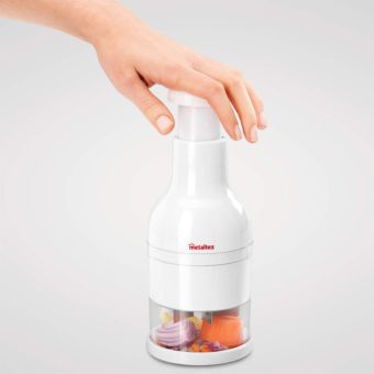 Metaltex Twist Onion Vegetable Chopper – Compact Handheld Food Chopper with Rotating Stainless Steel Blades