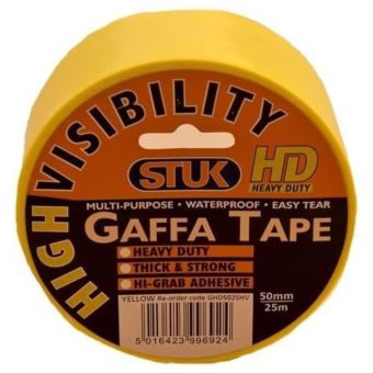 Stuk Gaffa Tape Hi-Vis Yellow 50mm x 25m – Heavy Duty Multipurpose Adhesive Tape
