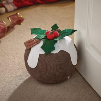 Xmas Pud Doorstop 20 x 24cm – Festive Weighted Plush Christmas Doorstop