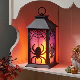 SpiderSparkle Lantern – 29cm Silhouette Halloween Lantern with Cool Flame LEDs