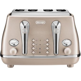 De’Longhi Icona Metallics 4 Slice Toaster Beige – Stylish Design with Versatile Functions