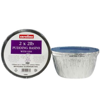 Caroline Foil Pudding Basins with Lids 932ml / 2lb – 2 Pack Durable Bake and Store Containers
