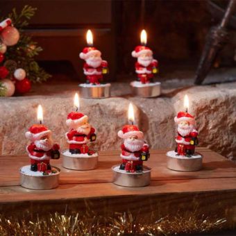 Santa Tealight Candles Set of 6 – Handpainted Christmas Tealights for Festive Home Décor