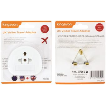 Kingavon UK Visitor Travel Adaptor – Type C & USA to UK Type G Plug