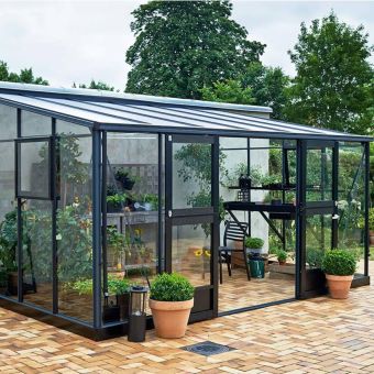 Juliana Veranda Lean To Greenhouse 10ft x 14ft - Anthracite & Black (Base included)