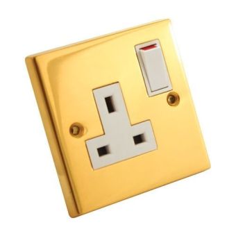 Switched Socket Single 13amp Victorian With White Inserts