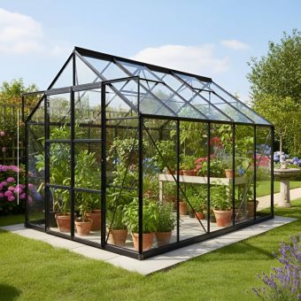 The Vitavia Phoenix Low Threshold Greenhouse-8ft x 10ft-Black-Safety Glass