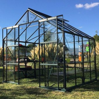 The Vitavia Phoenix Low Threshold Greenhouse-8ft x 12ft-Black-Safety Glass