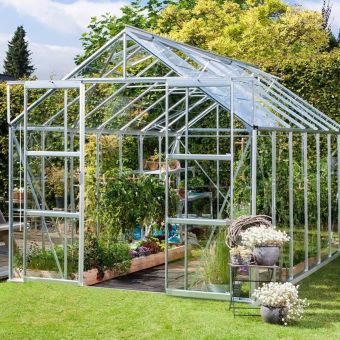The Vitavia Phoenix Low Threshold Greenhouse -8 ft x 14ft Silver finish - Standard Glass