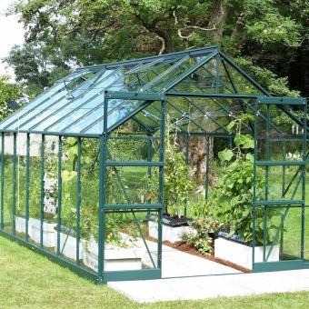 The Vitavia Phoenix Low Threshold Greenhouse - 8ft x 14ft Green finish - Toughened Safety Glass