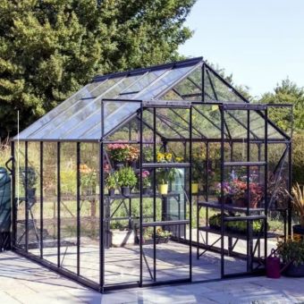 The Vitavia Phoenix Low Threshold Greenhouse - 8ft x 14ft Black finish - Toughened Safety Glass
