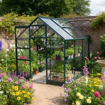 6ft x 6ft Vitavia Apollo Greenhouse Green Finish - Toughened Glass