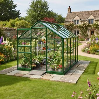 6ft x 10ft Vitavia Apollo Greenhouse Green Finish - Toughened Glass