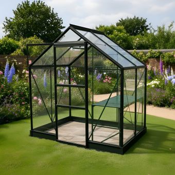 Vitavia Apollo 2500 6x4 Black Greenhouse | Toughened Glass | Integrated Base | 12 Year Warranty