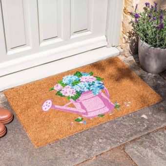 Watering Bloom Coir Door Mat 45x75cm – Floral Watering Can Outdoor & Indoor Entrance Mat