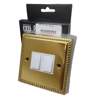 CED Georgian Brass 2 Gang White Switch