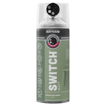 Rust-Oleum Switch Woodland Green Matt Multi-Surface Spray Paint 400ml – 5-in-1 Adjustable Nozzle