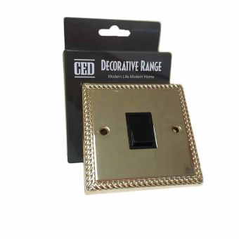 CED 1 Gang 13A Georgian Brass Black Switch
