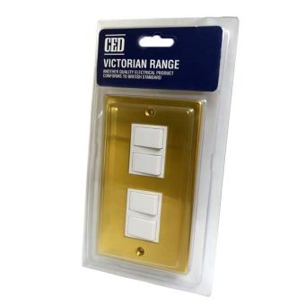 CED Victorian Polished Brass White 4 Gang 2 Way Switch