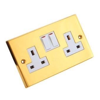Switched Socket Twin 13amp Victorian With White Inserts