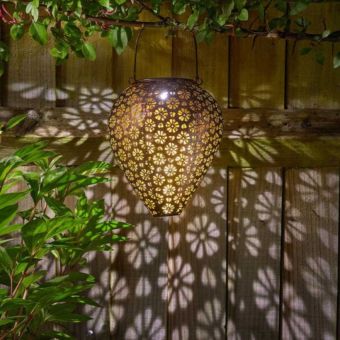 Zahra Bronze Decorative Hanging Lantern with Stunning Silhouette Light Effect for Garden or Patio 22 x 17 cm