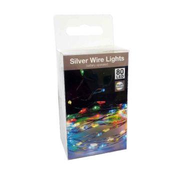 Silver Wire Multi Coloured Lights - 80 LED
