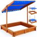Wooden Garden Sandbox with Adjustable Shade Roof & Cover