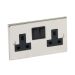 13 amp Double Pole Switched Twin Socket Satin Chrome Black Inserts