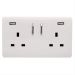 Trendi 13amp 2 Gang Switched Socket with 2x USB - Gloss white