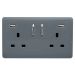 Trendi 13amp 2 Gang Switched Socket with 2x USB - Warm Grey