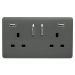 Trendi 2 Gang 13Amp Switched Socket With 2x USB Charcoal Grey