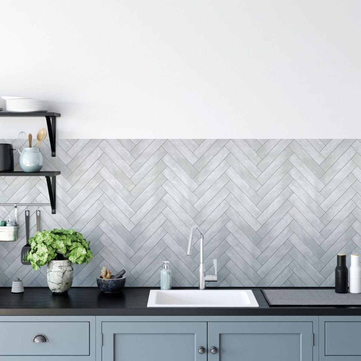 D-C-FIX Wall Ceramics Grey Chevron Tile 4m x 67.5cm 