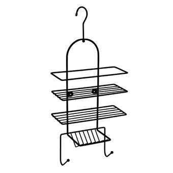 De Vielle Matt Black 3 Tier Shower Caddy with Two Hooks