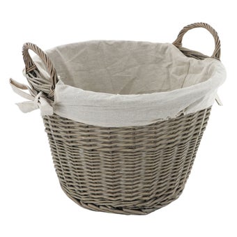 De Vielle Natural Wicker Round Basket with Canvas Liner - Grey