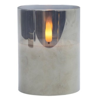 De Vielle Smokey Grey Glass Flameless LED Candle – Modern Ambient Glow I Medium