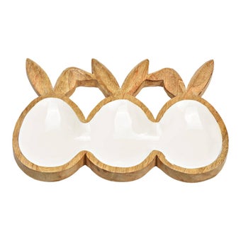 Decorative Mango Wood Easter Egg Tray with Bunny Ears 24cm | Natural Seasonal Display Dish