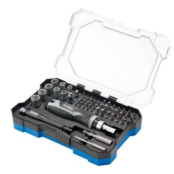 Draper Soft Grip Ratchet Screwdriver and Bit Set - 55 Piece