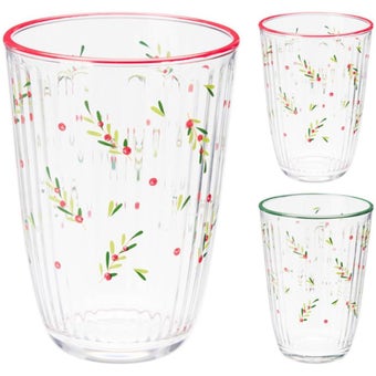 Christmas Drinking Glasses – 395ml Holiday Glassware I Assorted Red & Green Rims