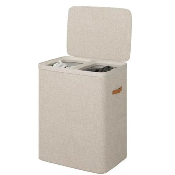 Beige Dual Section Laundry Hamper 100L – Large Capacity Laundry Sorter with Removable Bags
