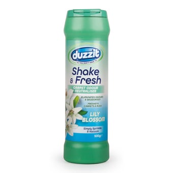Duzzit Shake and Fresh Carpet Odour Neutraliser Lily Blossom 500g Deodorising Powder for Rugs and Bins