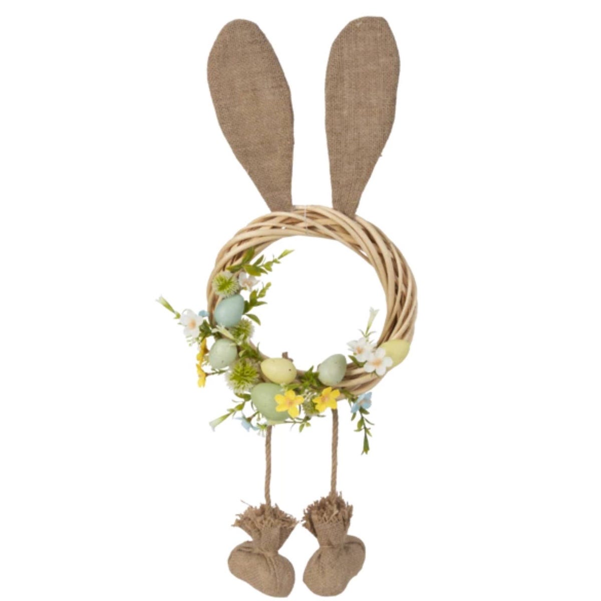 Easter Wreath with Bunny Ears & Dangling Legs | Decorative Egg & Floral Door Wreath 59cm

