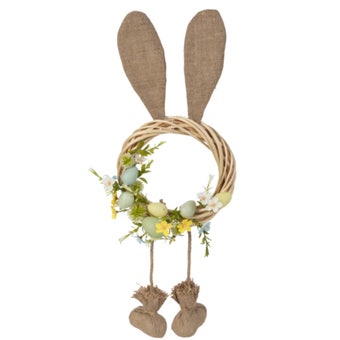 Easter Wreath with Bunny Ears & Dangling Legs | Decorative Egg & Floral Door Wreath 59cm
